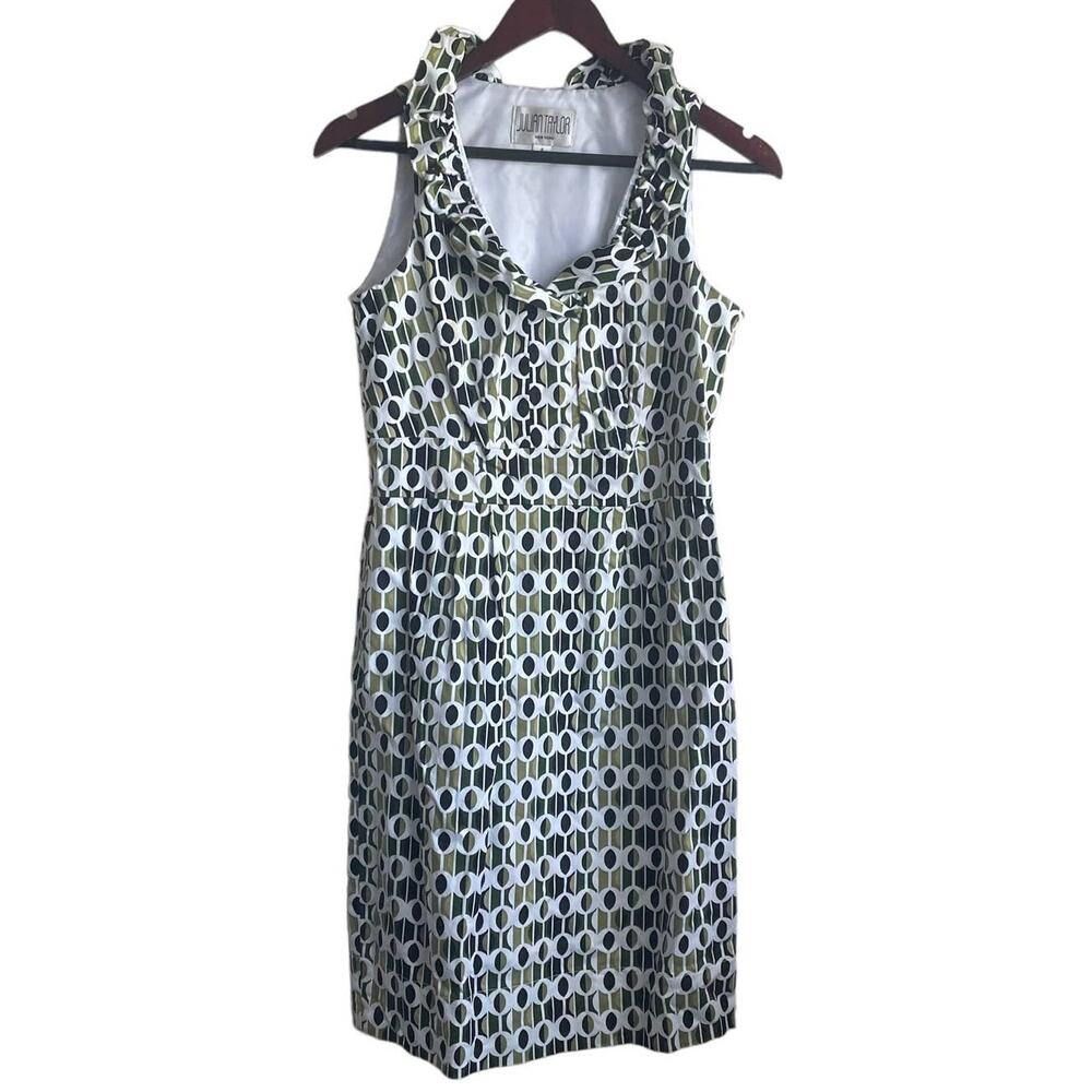 Julian Taylor Dress Women 6 Geometric Ruffle Collar Workwear Office Event Travel